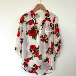 Floral Sheer Blouse - Red and Green